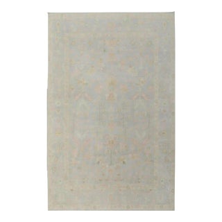 Modern Handknotted Oushak Rug in Dove Grey, Soft Blue, Pink & Sage, 10' x 14' For Sale