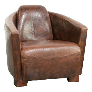 Aviator Cowhide Leather Armchair in Warm Brown For Sale