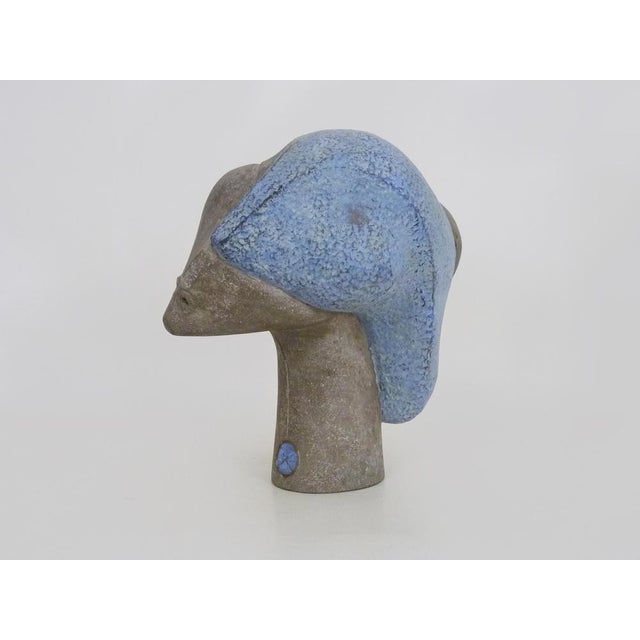 Polychrome terracotta face sculpture, cabinet of curiosities. Signed Terracotta sculpture representing both an alien face,...