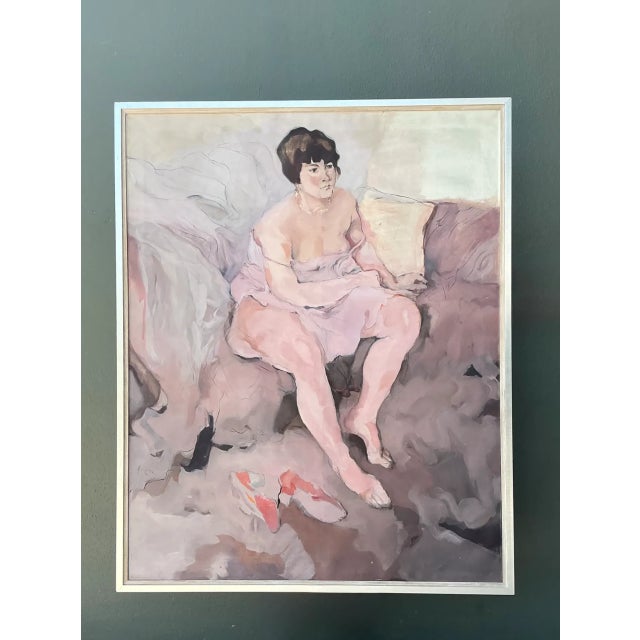 Painted on a grand, monumental scale with fluid expressionist brushwork and quiet emotional resonance, this vintage 20th-...