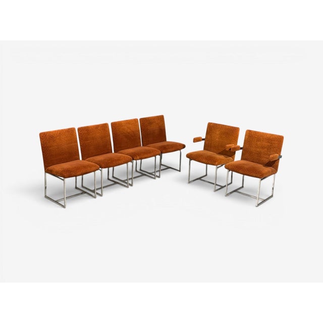 Mid-Century Modern Milo Baughman, Six Dining Chairs, Chrome, Fabric, Usa, 1970s For Sale - Image 3 of 11