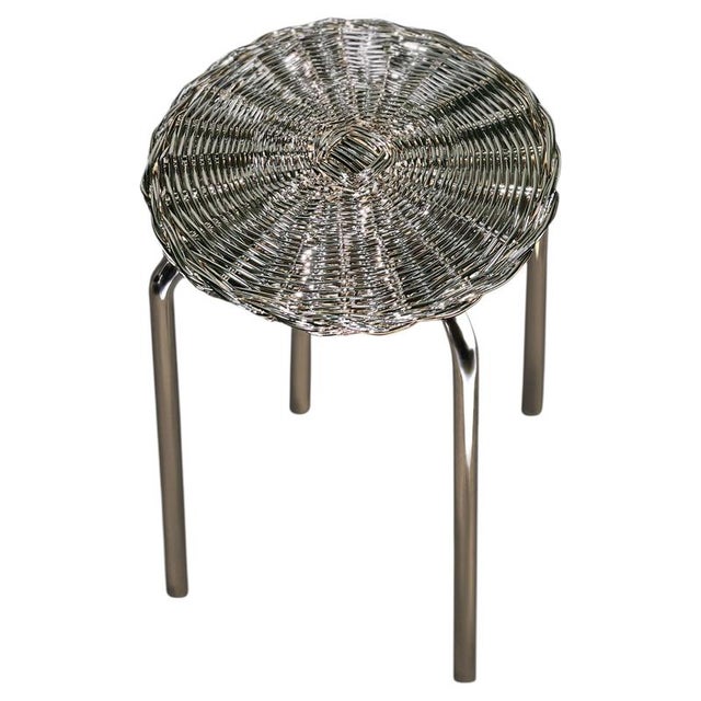 El 01 Stool in Metal-Plated Hand-Woven Wicker by Caspal For Sale - Image 9 of 9