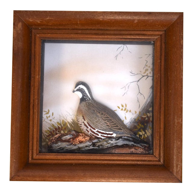 Hand Painted Quail Composition Relief Sculpture & Landscape by Joseph Q. Whipple (Signed) For Sale