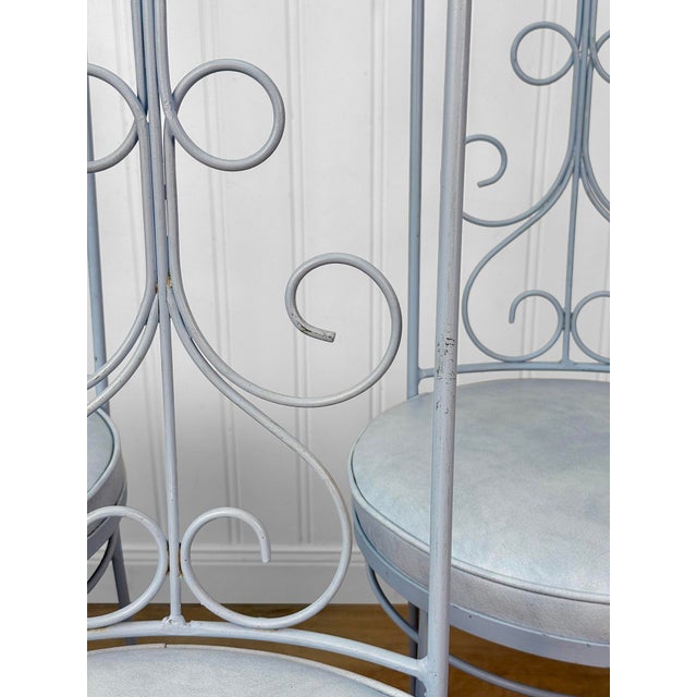 Vintage French Blue Wrought Iron Tall Back Garden Patio Chairs - Set of 4 For Sale - Image 12 of 13