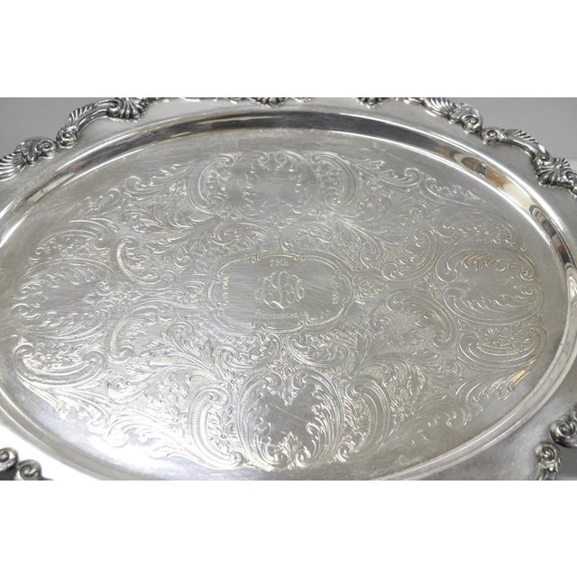 Vintage Sheffield Victorian Silver Plated Oval Platter Tray 25th Anniversary For Sale - Image 11 of 18