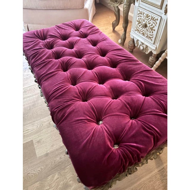 Antique Carved Giltwood Bench in Newly Upholstered Plum Velvet For Sale In San Diego - Image 6 of 10