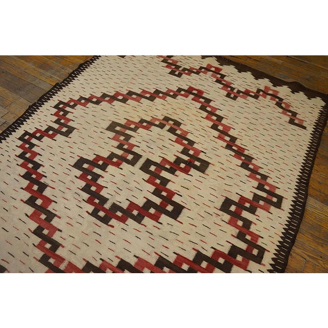 1930s Beige Medallion Antique American Navajo Rug 5' X 6'10" Flatweave Wool Carpet For Sale - Image 4 of 13