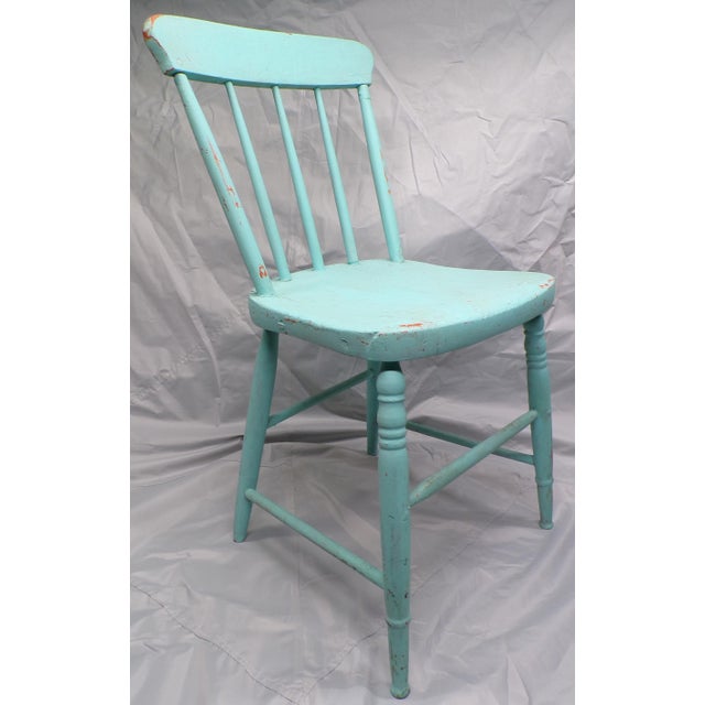 Vintage Chippy Turquoise Wooden Farmhouse Shabby Chic Accent Chair For Sale - Image 4 of 13
