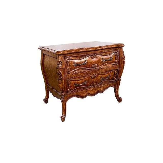 French Fremarc Designs Carved French Bombe Nightstand For Sale - Image 3 of 3