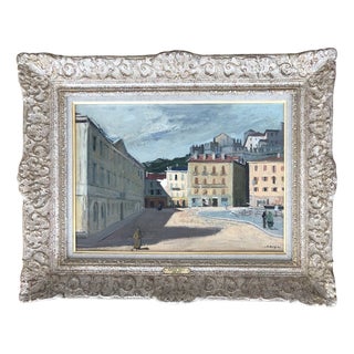 Adrien Holy, La place animée et la Piazza Governo à Bellinzone, 1946, Oil on Canvas, Framed For Sale