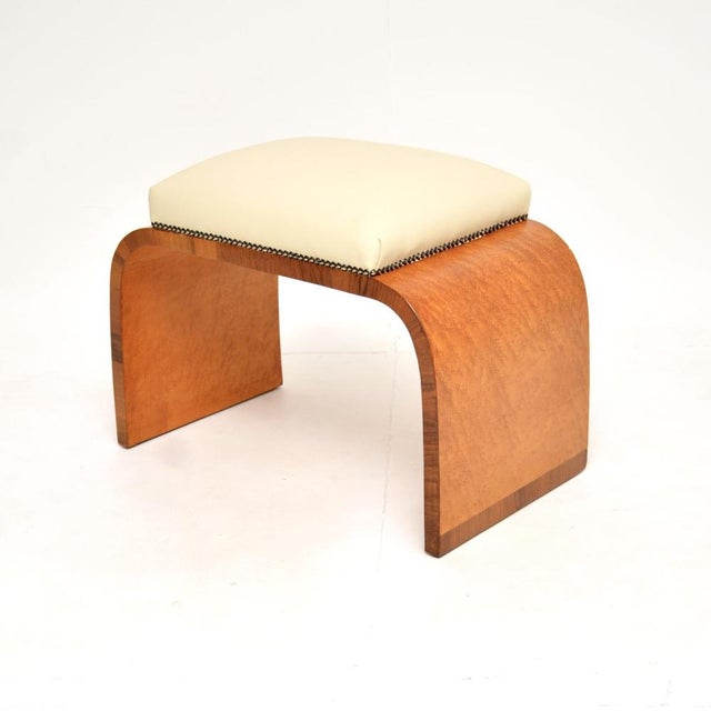 1930s Art Deco Birds Eye Maple and Leather Stool, 1930s For Sale - Image 5 of 11