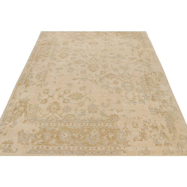 Traditional 2010s Rug & Kilim’s Oushak Style Rug in Cream With Gold and Blue Floral Patterns For Sale - Image 3 of 9