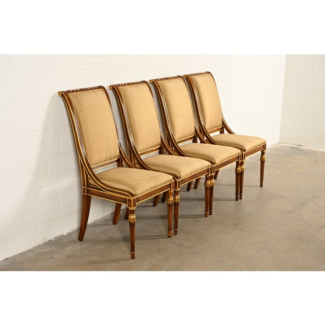 Karges Furniture Karges French Regency Louis XVI Carved Walnut and Gold Gilt Dining Chairs | Set of Four For Sale - Image 4 of 14
