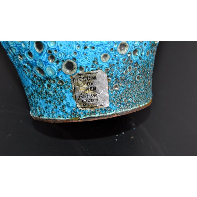 Vallaurice France Turquoise Glaze Ceramic Table Lamp Pottery Folk Art French For Sale - Image 11 of 13