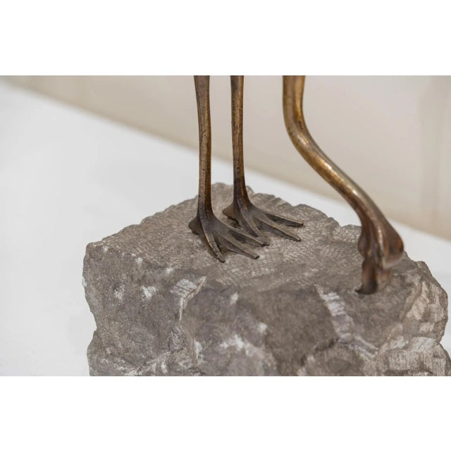 20th Century Art Deco Crane-Shaped Bookends in Stone and Gilt Bronze, Set of 2 For Sale - Image 4 of 7
