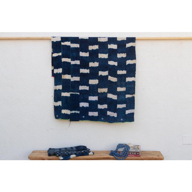 Textile Bold Block Indigo Mud Cloth Throw For Sale - Image 7 of 7