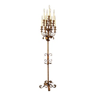 Italian Gilt Metal Hollywood Regency 9-Light Candelabra Floor Lamp For Sale