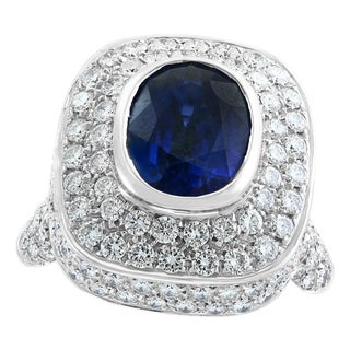 Ceylon Blue Sapphire and Diamond 18 Karat White Gold Cocktail Ring For Sale