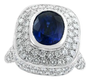 Ceylon Blue Sapphire and Diamond 18 Karat White Gold Cocktail Ring