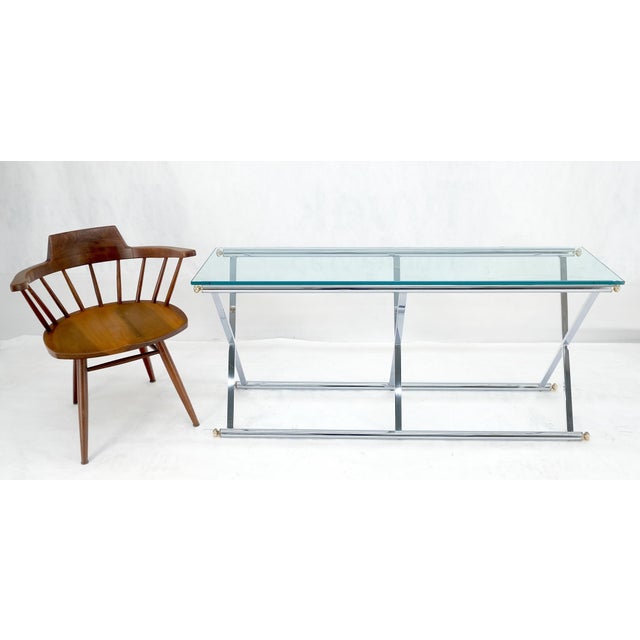 Transparent Chrome X Base Glass Top 67" Long Console Sofa Table Mid Century Modern c1970s For Sale - Image 8 of 13