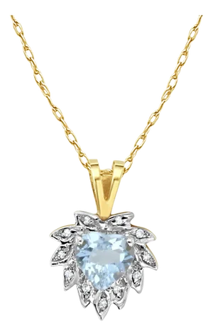 Heart Shaped Aquamarine Necklace with Pave Diamond Halo 16"