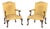 Pair of Late George II Mahogany Golden Silk Brocade Upholstered Armchairs For Sale