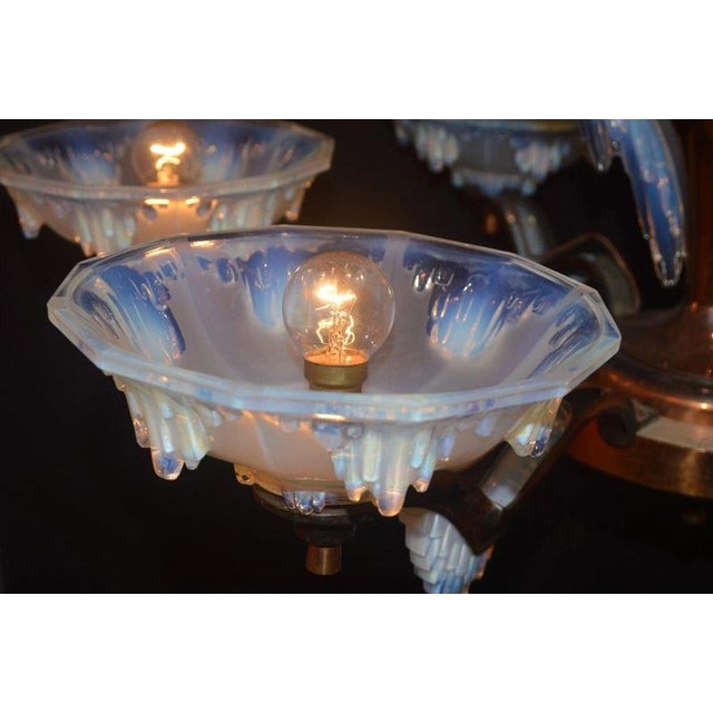 French Art Deco Ezan Six-Light Opalescent Glass Stalactite Chandelier, 1930 For Sale - Image 18 of 18