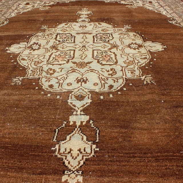 Vintage Turkish Oushak Rug With Floral Motifs in Chocolate Brown, Ivory, Taupe 5'7 X 8 For Sale In Atlanta - Image 6 of 8