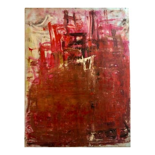 Large 1990s Abstract Expressionist Mixed Media Action Painting on Canvas - 3' X 4' For Sale