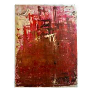 Large 1990s Abstract Expressionist Mixed Media Action Painting on Canvas - 3' X 4'