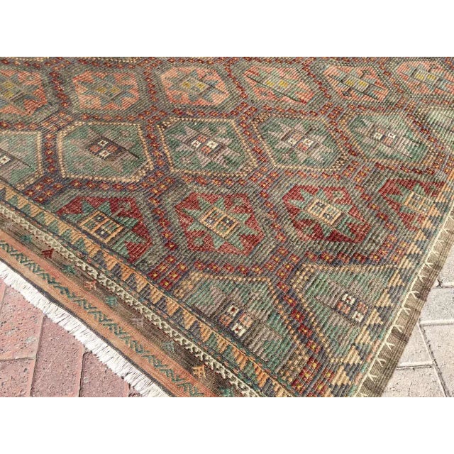 Mid-Century Modern Vintage Rustic Turkish Kilim Rug - 80" X 103" For Sale - Image 3 of 11