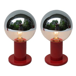 Small Vintage Red Table Lamps by Motoko Ishii for Staff, 1960s, Set of 2 For Sale