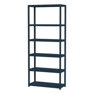Lark 30 in. W x 75 in. H Wood 5 Tier Etagere Bookcase with Open Back, Navy Blue For Sale