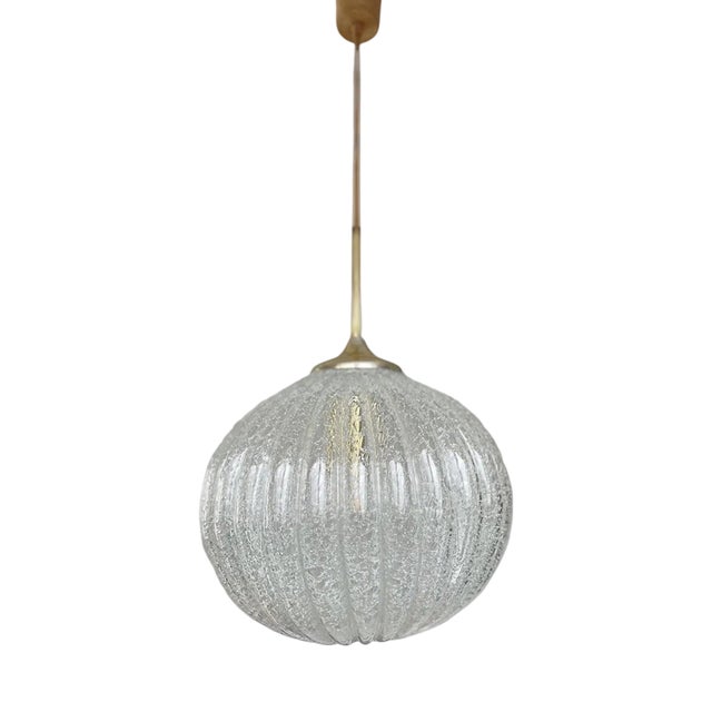 Vintage German Crackle Glass Pendant Lamp from Doria, 1960s For Sale