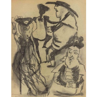 Mino Maccari, Figures, 1950s, Charcoal For Sale