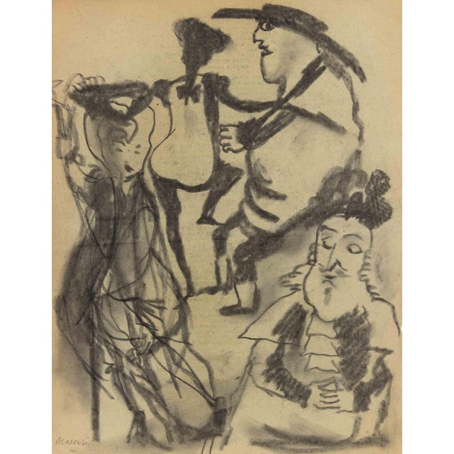 Mino Maccari, Figures, 1950s, Charcoal For Sale