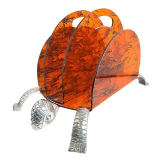 Vintage Arthur Court Aluminum Lucite Turtle Magazine Holder For Sale