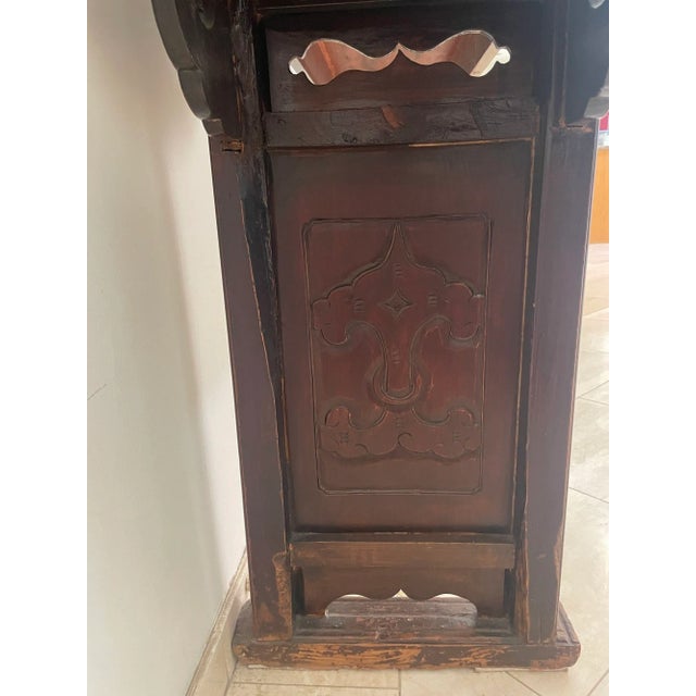 Brown 19th-Century Chinese Qing Dynasty Elmwood Altar Console Table, Shanxi, 107 Inches For Sale - Image 8 of 13