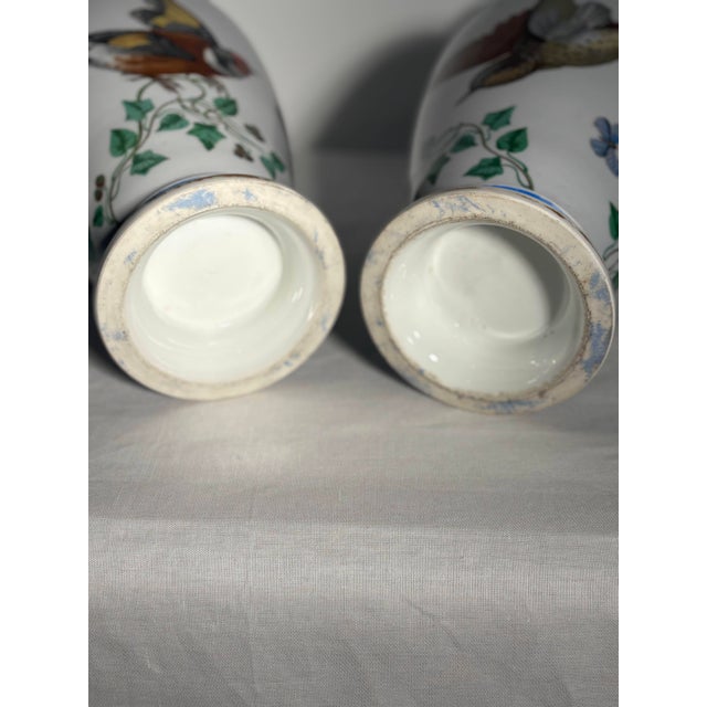 Paris Porcelain Vases with Naturalistic Decoration with Birds and Butterflies, 19th Century, Set of 2 For Sale - Image 16 of 17