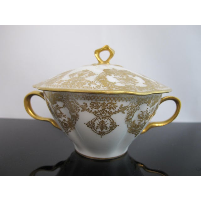 Victorian Haviland Limoges Gold Insect Rococo Style Scroll Bouillon Soup Cup With Lid For Sale - Image 3 of 11