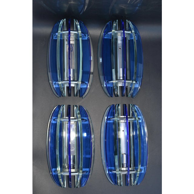 Italian Glass & Chrome Sconces by Veca Blue & Clear Mid-Century Modern - Pair For Sale In Miami - Image 6 of 13