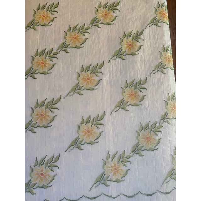 Antique Handmade Embroidered Quilt – Floral Folk Art Bedspread, Reversible, 92” X 95” For Sale - Image 10 of 13