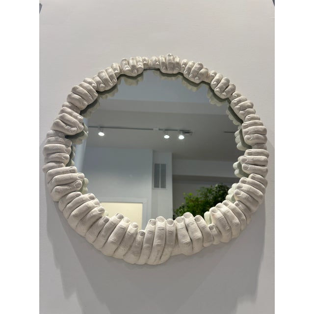 1970s Vintage 1976 Surrealist Mid-Century Modern Richard Etts "Hands" Round Plaster Mirror,, Unmarked For Sale - Image 5 of 8