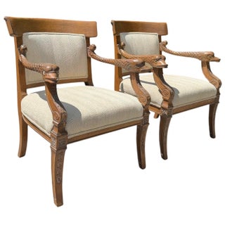 Vintage Neoclassical Carved Dolphin Armchairs, Pair For Sale