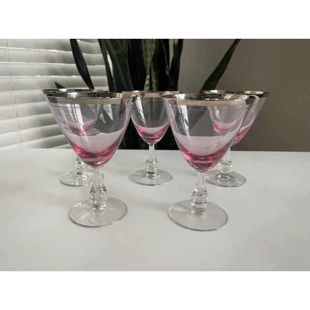Glass Tiffin Franciscan Pink Wisteria Stemware Glasses With Silver Rims - 11 Pieces For Sale - Image 7 of 13