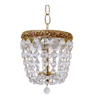 Vintage 1950s Italian Brass Basket Chandelier For Sale