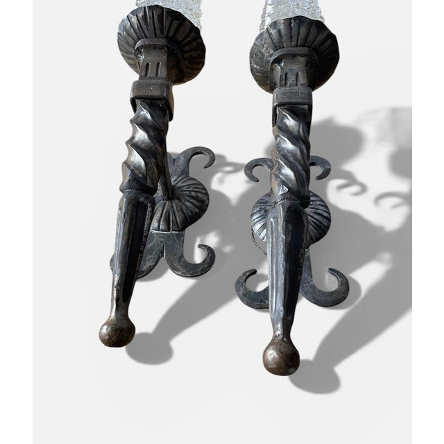 French Brutalist Wrought Iron Wall Sconces, 1950, Set of 2 For Sale - Image 6 of 9