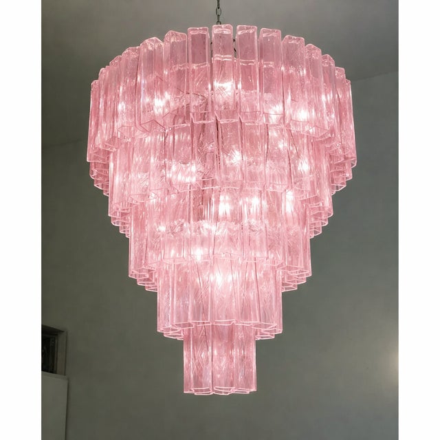 Contemporary Pink’ “Square Tubes” Murano Glass Chandelier For Sale - Image 6 of 6