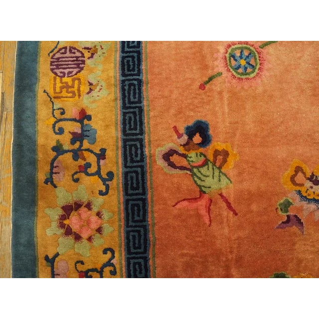 1920s Orange Dragon Medallion Antique Chinese Art Deco Carpet 8'10'' X 11'5'' Knotted Wool Rug For Sale In New York - Image 6 of 12