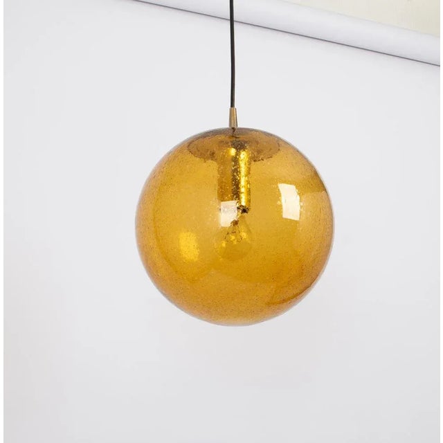 Metal Large Glass Pendant Light attributed to Peill & Putzler, Germany, 1970s For Sale - Image 7 of 8